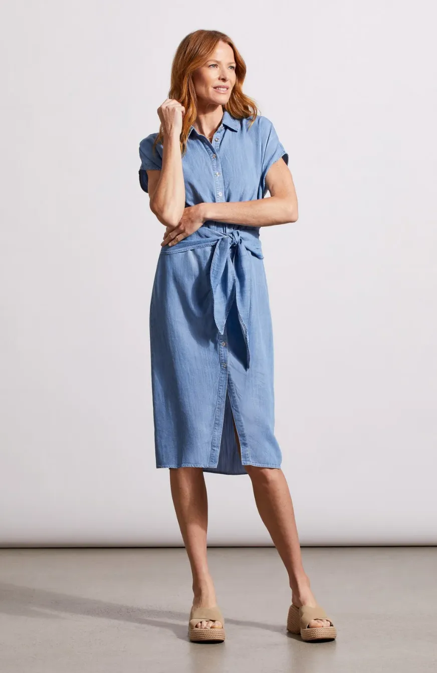 Front Tie Button-Up Shirt Dress