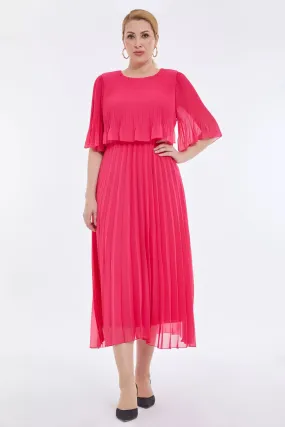 FRV Fuchsia plus size chiffon short sleeve midi dress - Tulcea