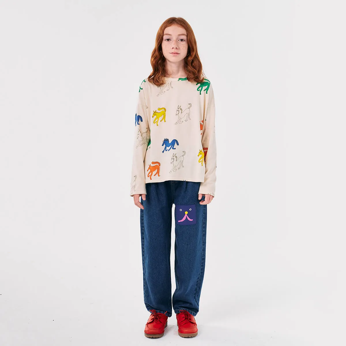 Funny Face Denim Sweatpants by Bobo Choses