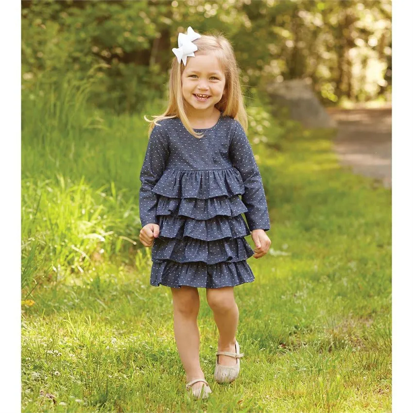 Girls Dress | Denim / Chambray Ruffle & Pindots