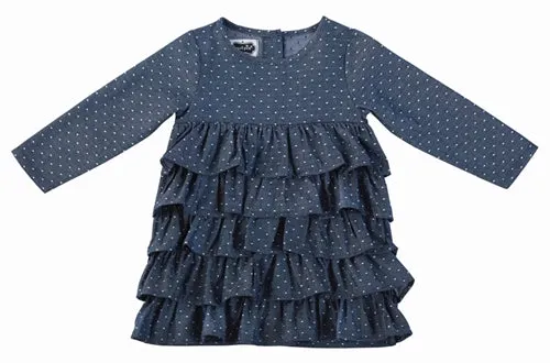 Girls Dress | Denim / Chambray Ruffle & Pindots