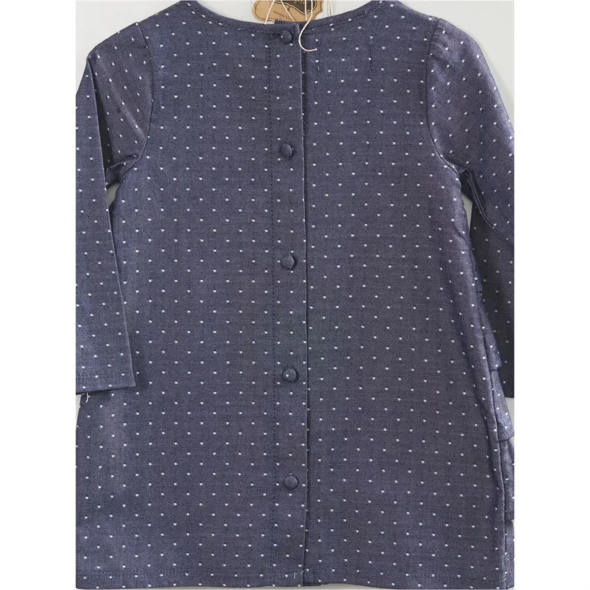 Girls Dress | Denim / Chambray Ruffle & Pindots
