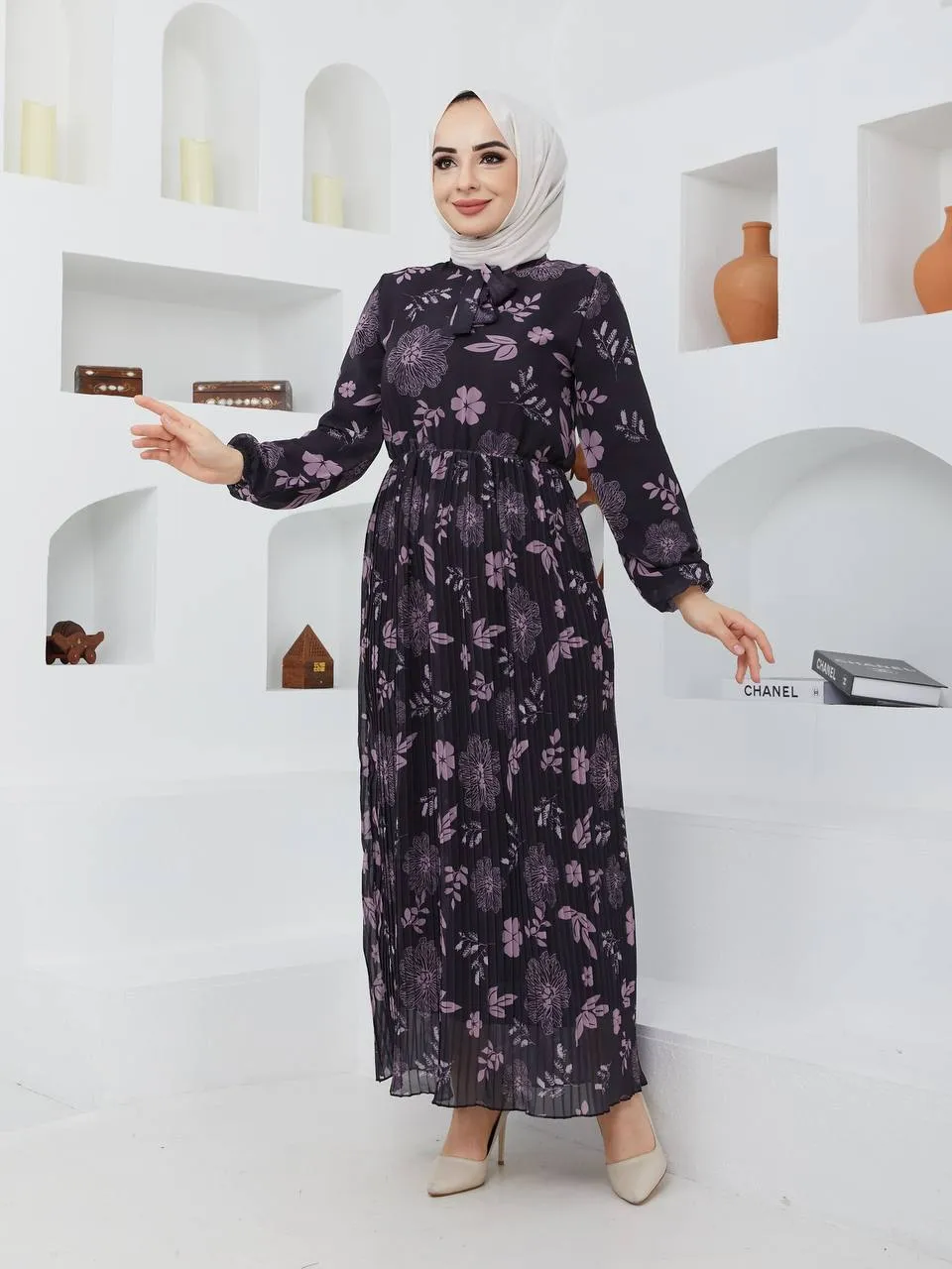 GLN Fashion Turkish Women's Chiffon Maxi Dress - 675 Grape