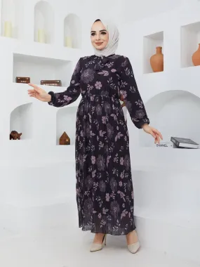 GLN Fashion Turkish Women's Chiffon Maxi Dress - 675 Grape