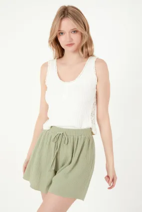 Henley Lace Trim Neck Top