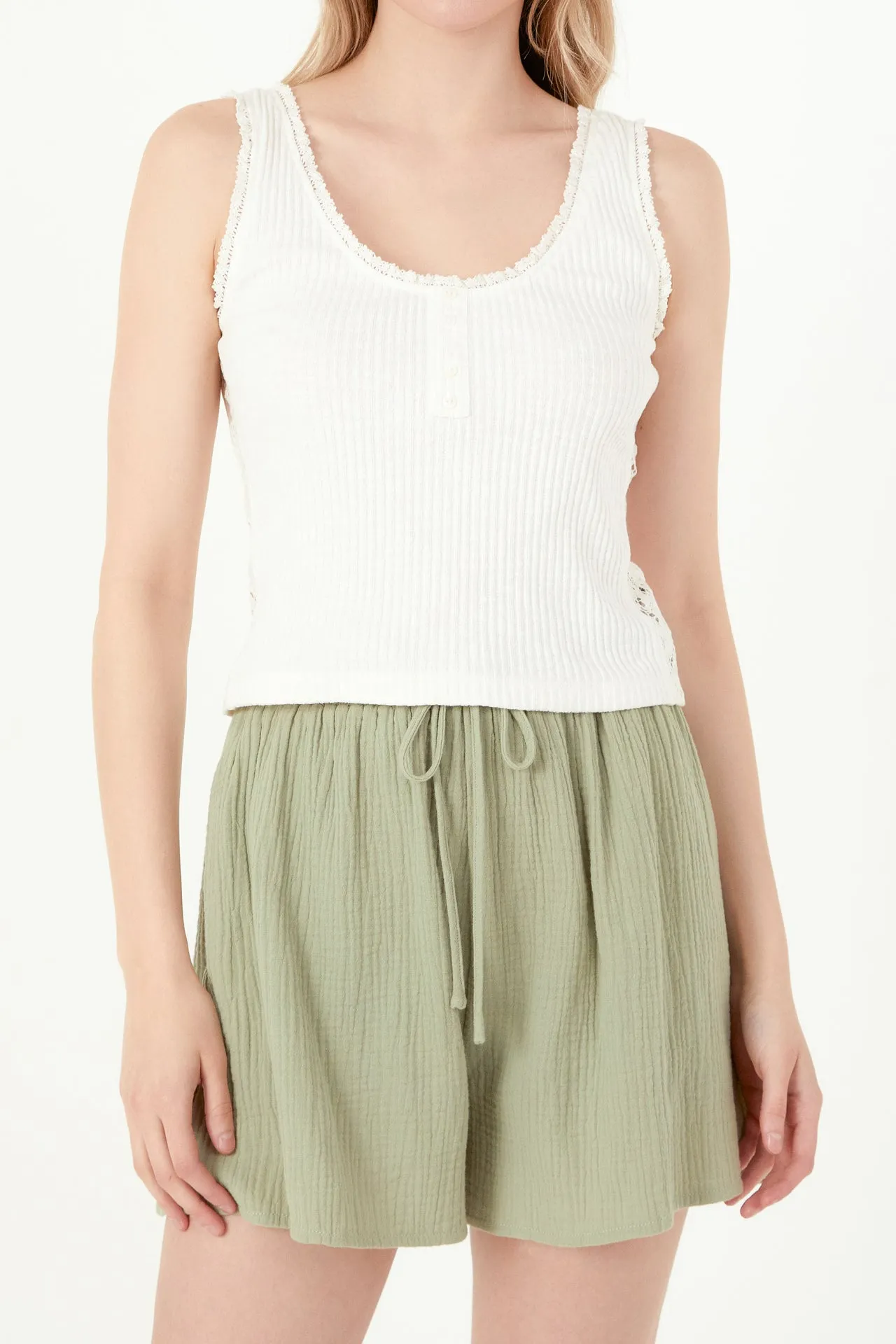Henley Lace Trim Neck Top