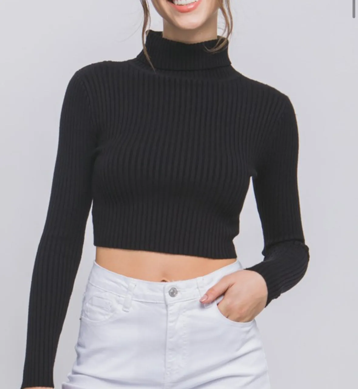 Highneck Ribbed Cropped Sweater