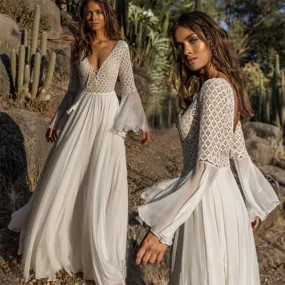 Hollow Lace Chiffon Flare Sleeves Beach Dress #Lace #Hollow #Chiffon