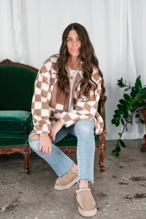 It Girl Checkered Sherpa Jacket