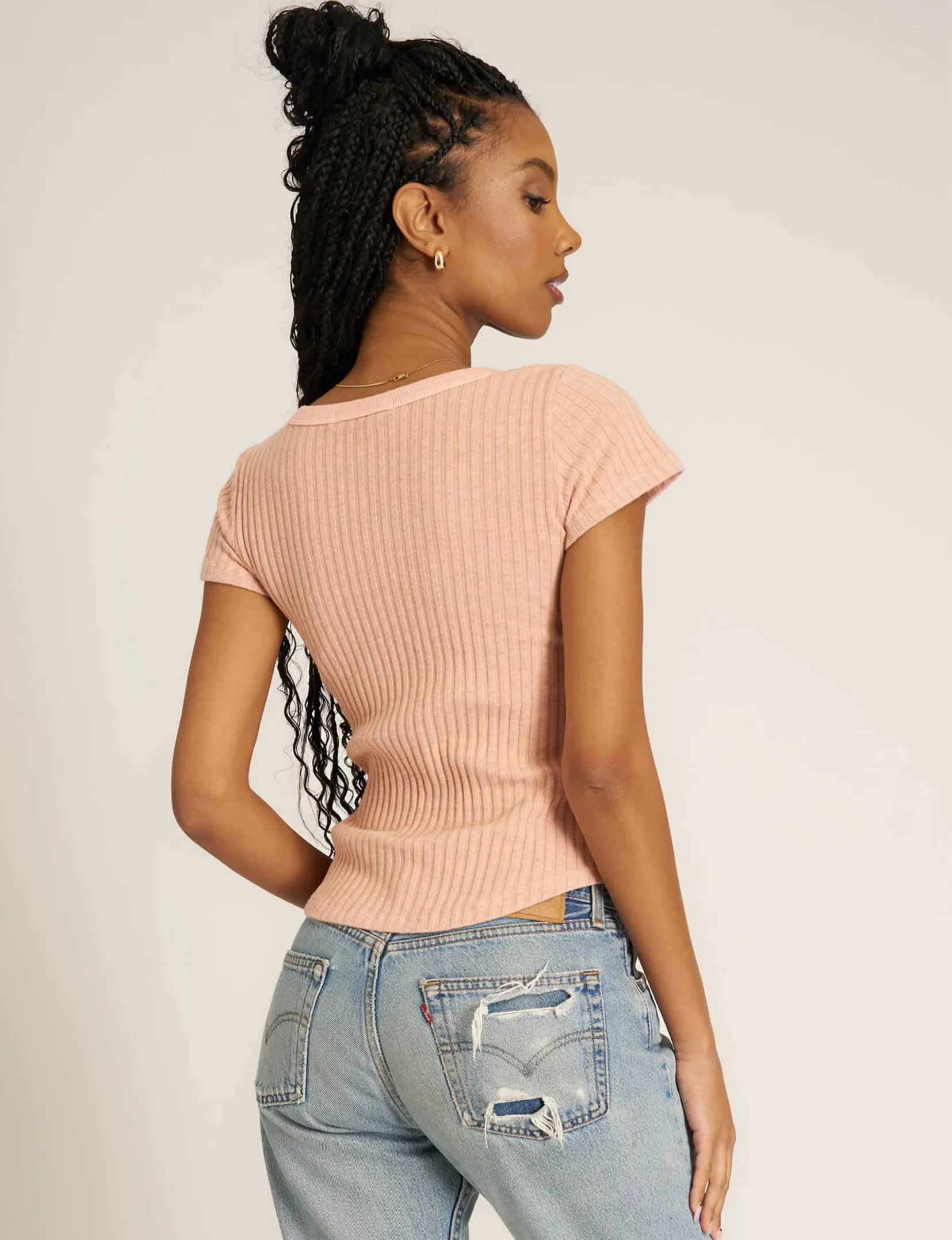 Julie Scoop Neck Rib Tee, Mellow Rose