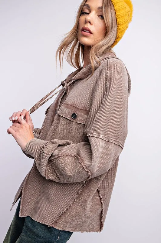 Kayleigh Mineral Washed Thermal Hoodie Jacket 2 Colors