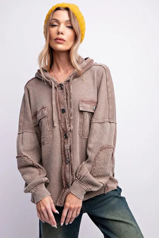 Kayleigh Mineral Washed Thermal Hoodie Jacket 2 Colors