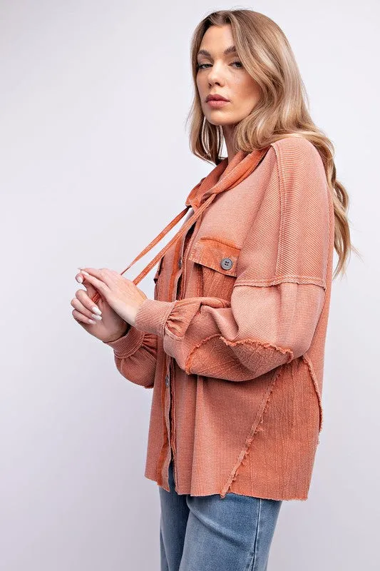 Kayleigh Mineral Washed Thermal Hoodie Jacket 2 Colors