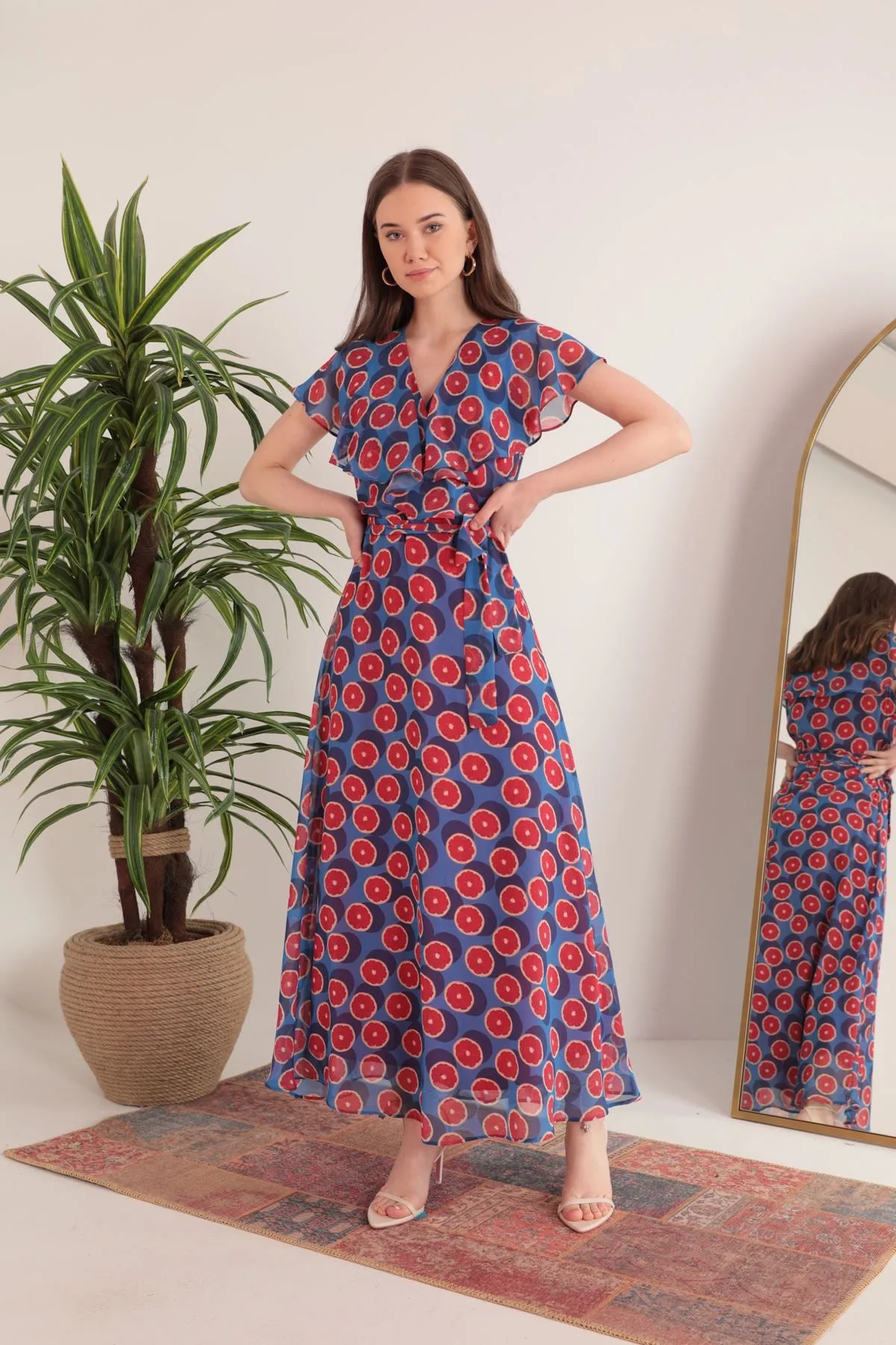 KKT Chiffon Fabric Fruit Pattern Aller Women's Dress-Royal - Lorca