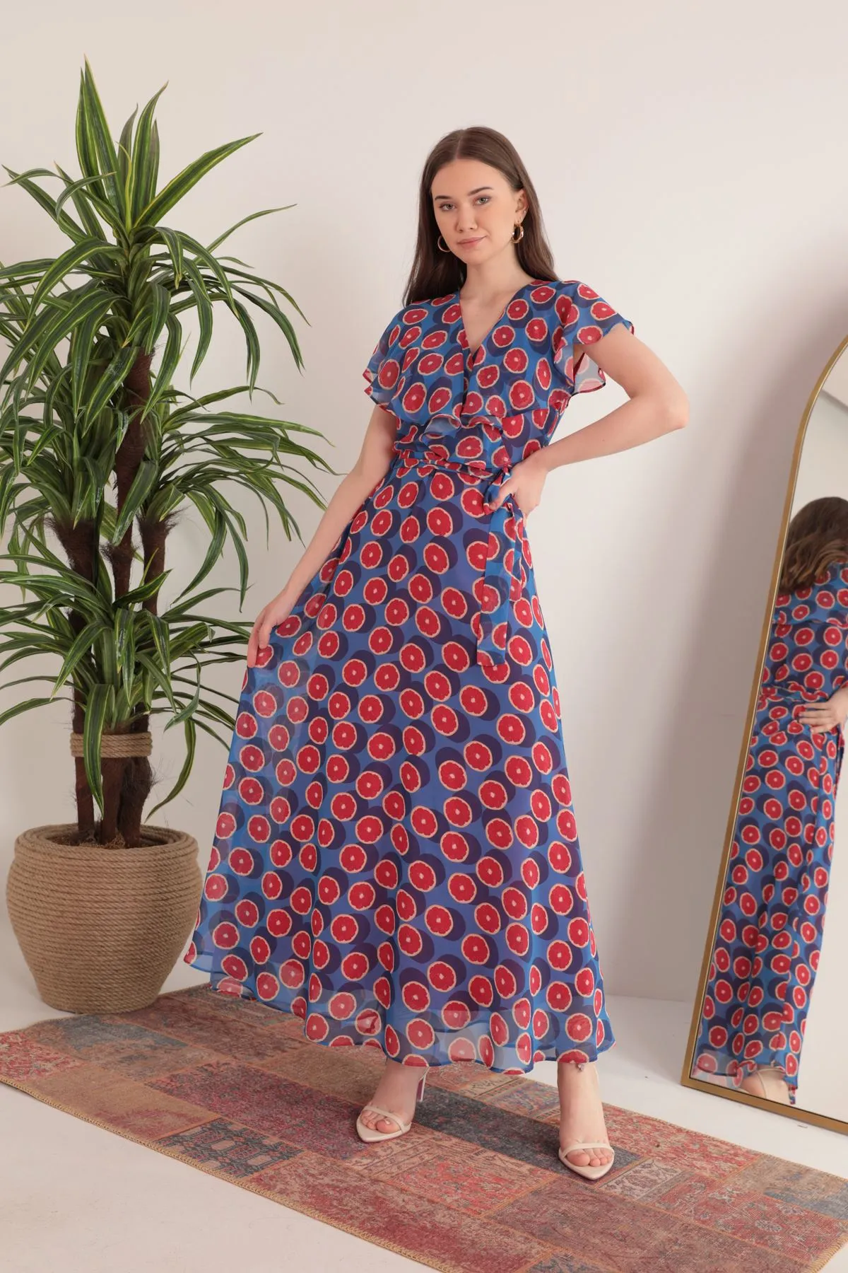 KKT Chiffon Fabric Fruit Pattern Aller Women's Dress-Royal - Lorca