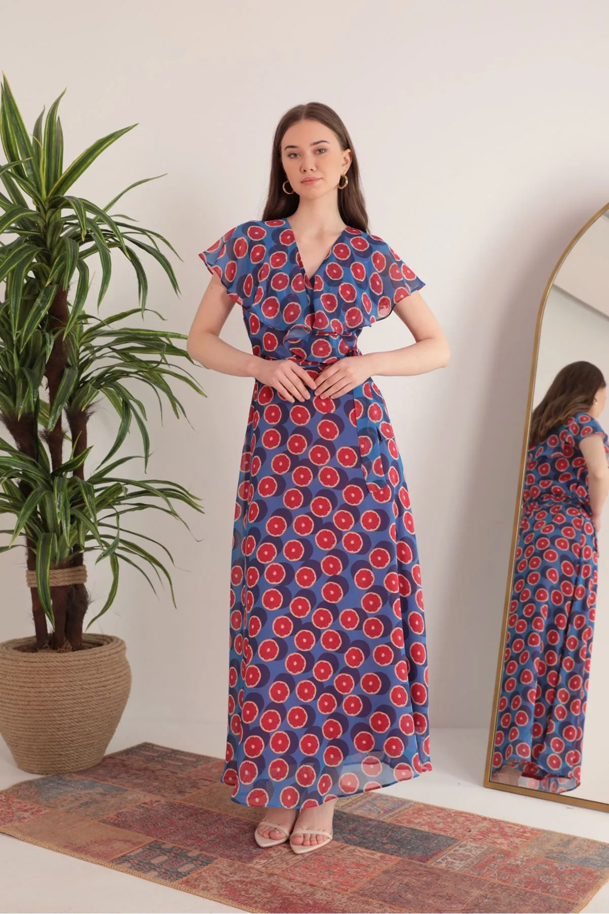 KKT Chiffon Fabric Fruit Pattern Aller Women's Dress-Royal - Lorca
