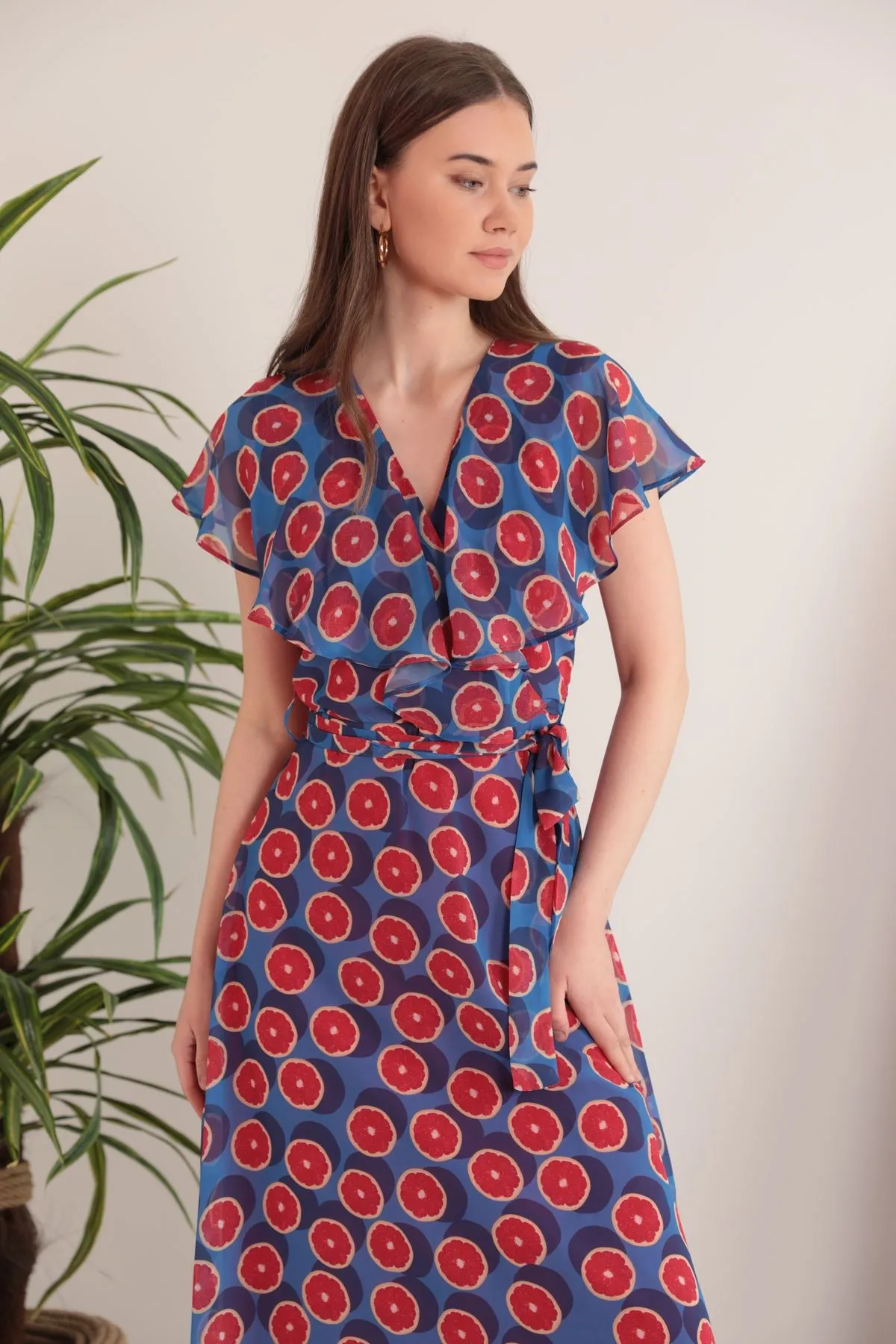 KKT Chiffon Fabric Fruit Pattern Aller Women's Dress-Royal - Lorca