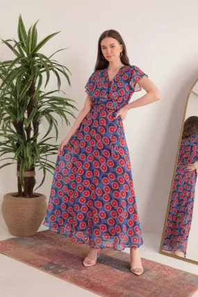 KKT Chiffon Fabric Fruit Pattern Aller Women's Dress-Royal - Lorca