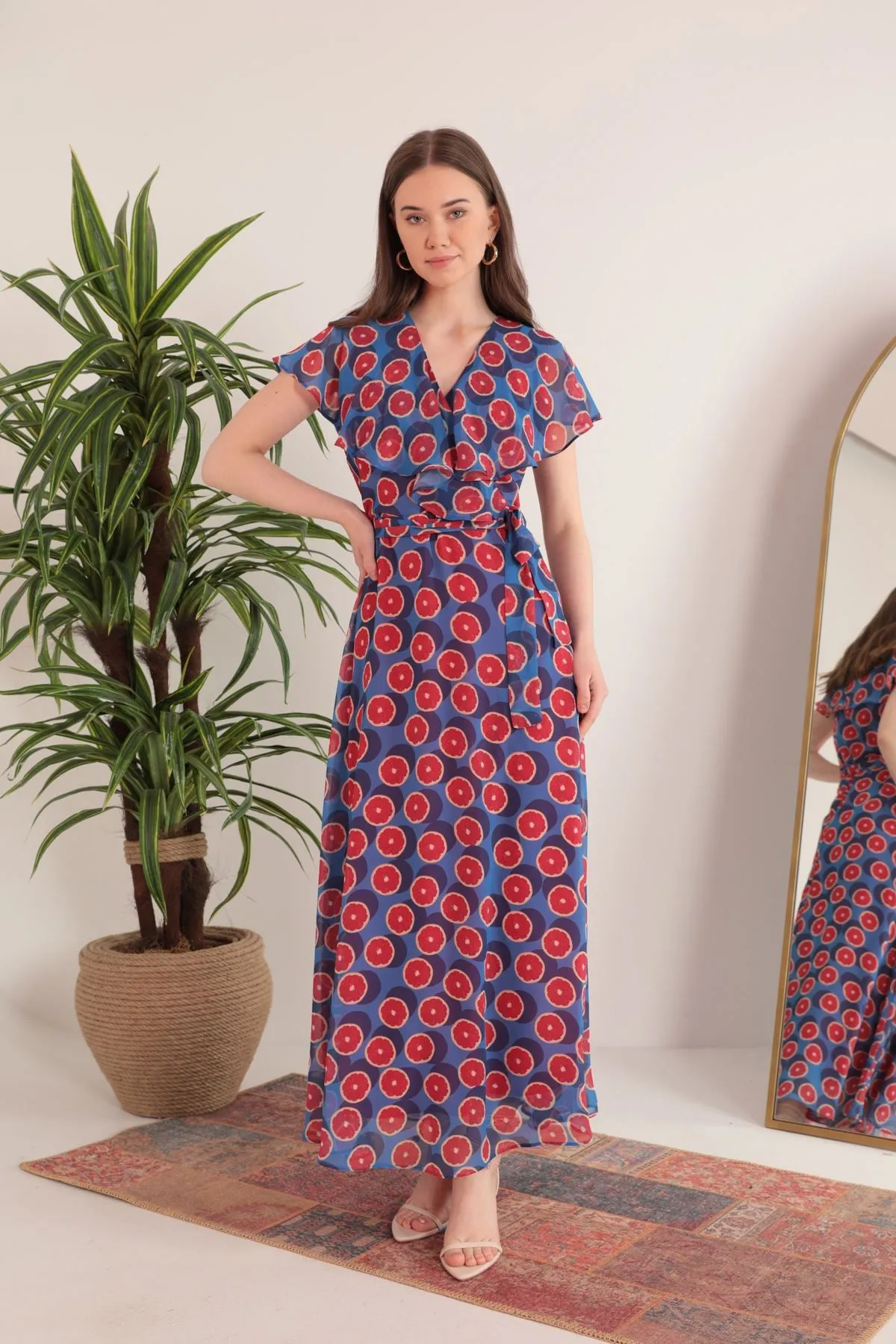 KKT Chiffon Fabric Fruit Pattern Aller Women's Dress-Royal - Lorca