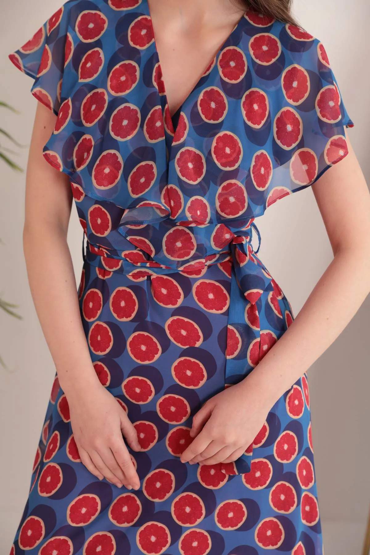 KKT Chiffon Fabric Fruit Pattern Aller Women's Dress-Royal - Lorca