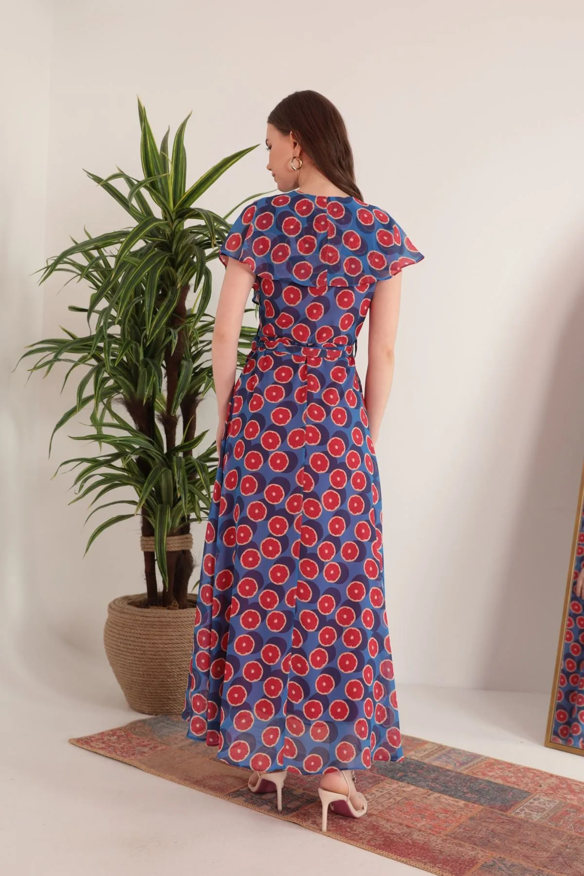 KKT Chiffon Fabric Fruit Pattern Aller Women's Dress-Royal - Lorca