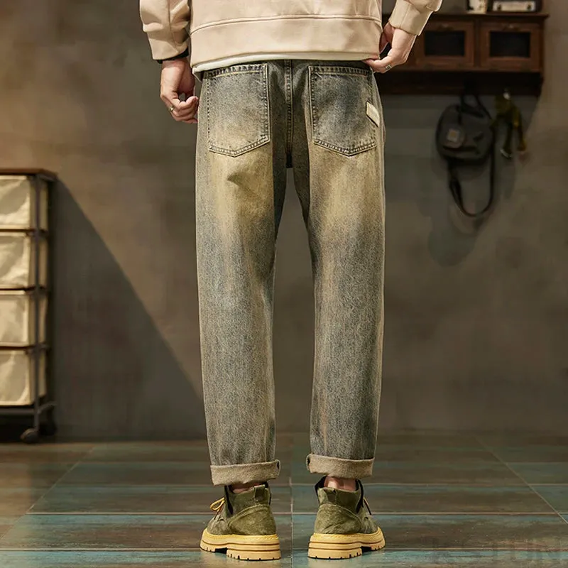 KSTUN Loose Jeans Men Harem Pants Denim Trousers Retro Blue Fashion Paches Pockets Mens Clothing Trousers Vintage Oversize 40 42