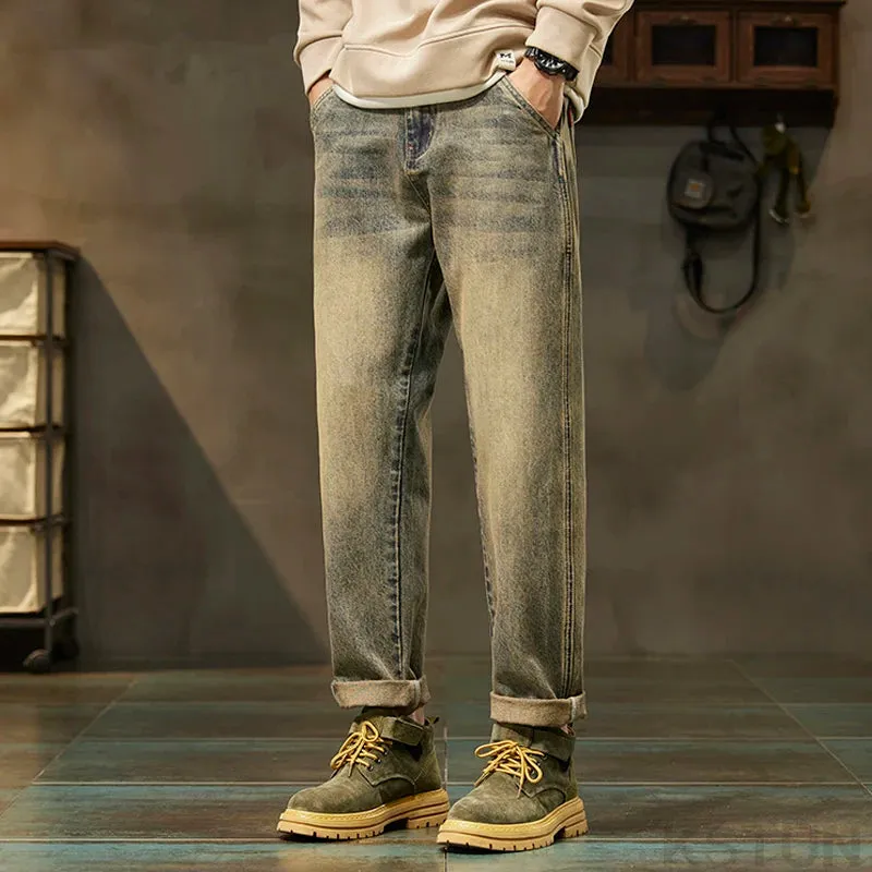 KSTUN Loose Jeans Men Harem Pants Denim Trousers Retro Blue Fashion Paches Pockets Mens Clothing Trousers Vintage Oversize 40 42