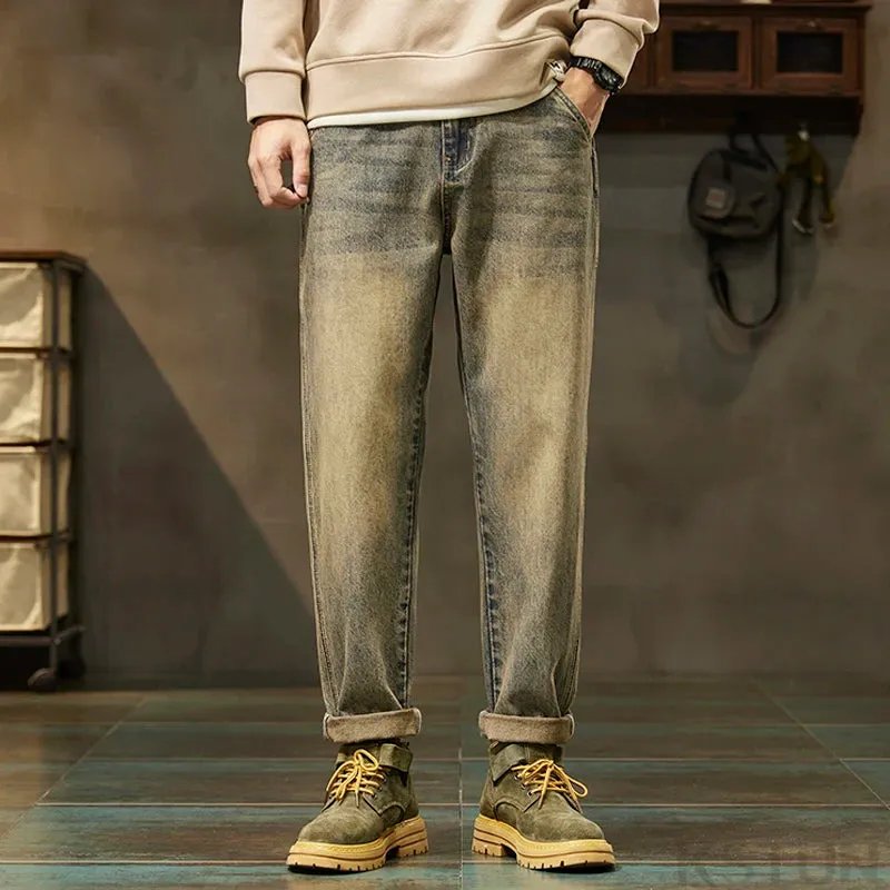 KSTUN Loose Jeans Men Harem Pants Denim Trousers Retro Blue Fashion Paches Pockets Mens Clothing Trousers Vintage Oversize 40 42
