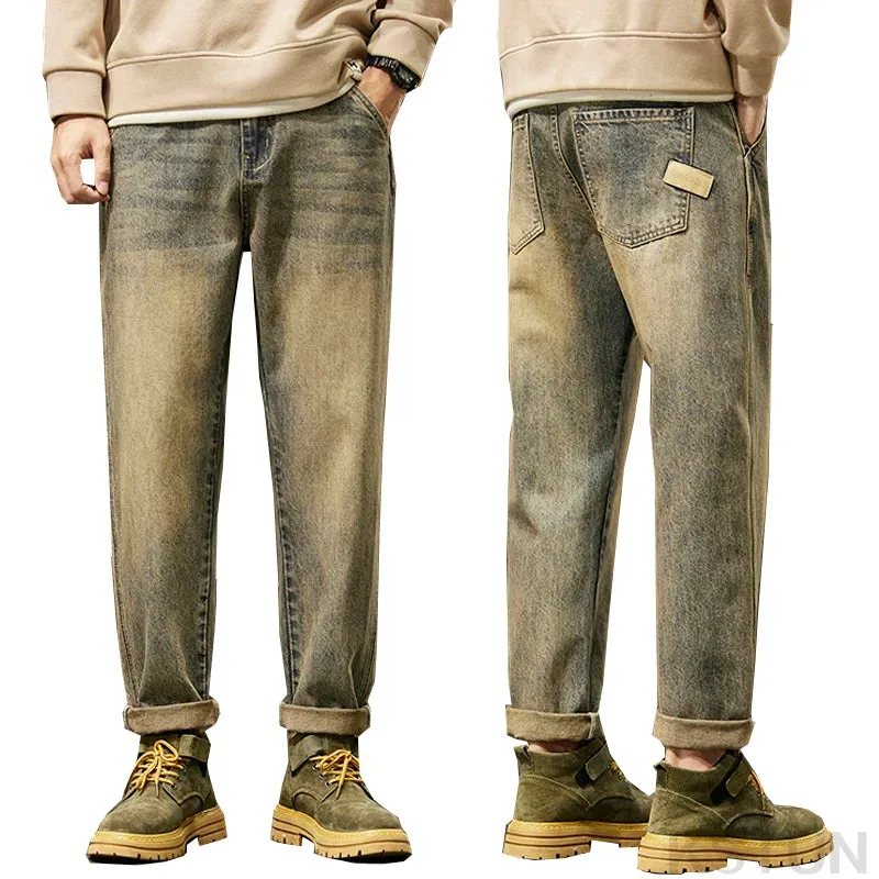 KSTUN Loose Jeans Men Harem Pants Denim Trousers Retro Blue Fashion Paches Pockets Mens Clothing Trousers Vintage Oversize 40 42