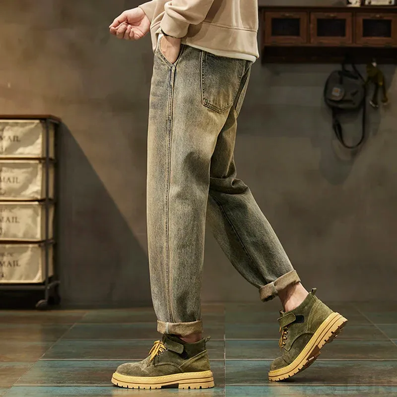 KSTUN Loose Jeans Men Harem Pants Denim Trousers Retro Blue Fashion Paches Pockets Mens Clothing Trousers Vintage Oversize 40 42