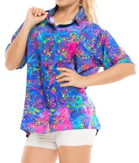 LA LEELA Women's Beach Casual Hawaiian Blouse Short Sleeve button Down Shirt Multicolor DRT 1