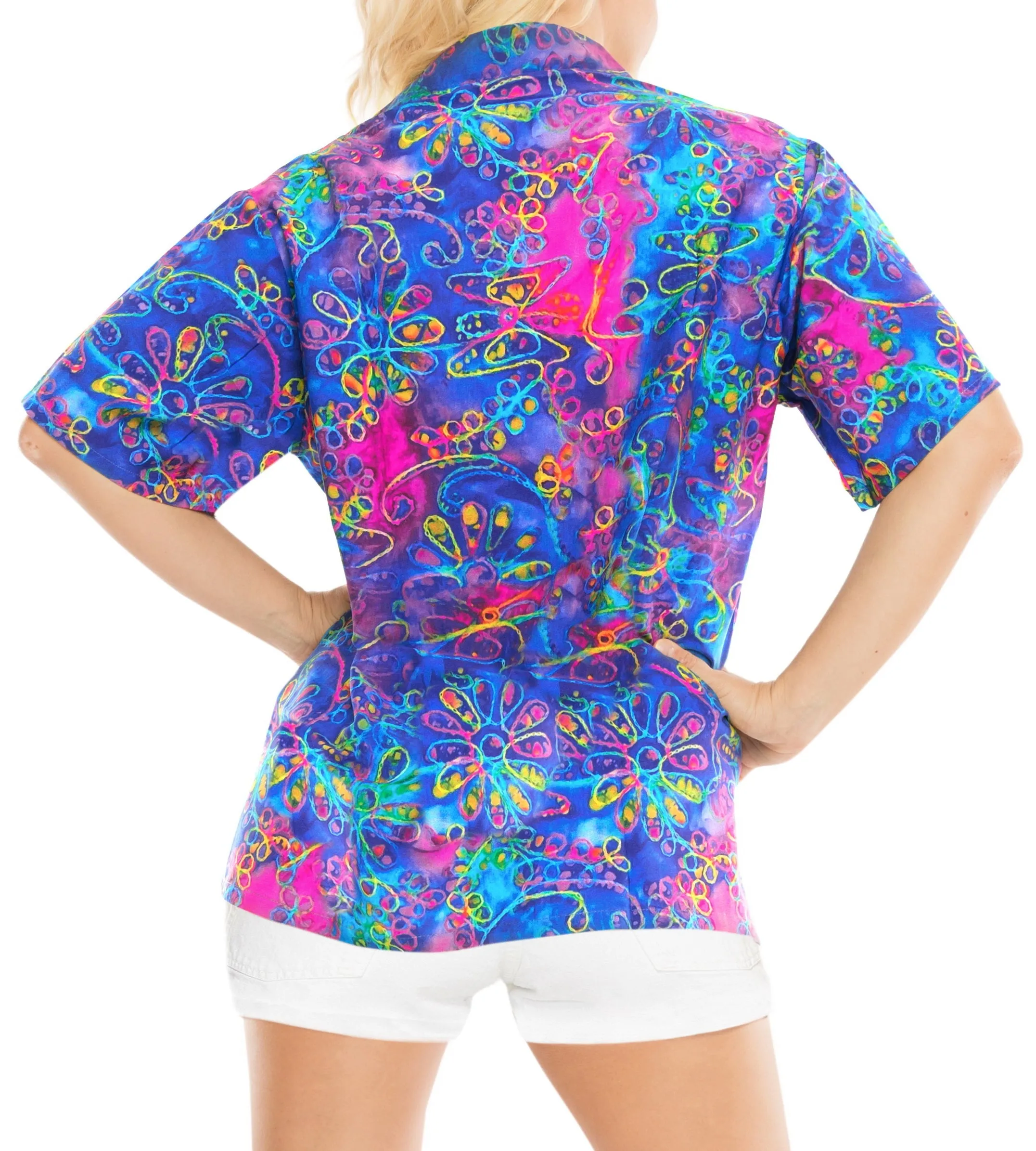 LA LEELA Women's Beach Casual Hawaiian Blouse Short Sleeve button Down Shirt Multicolor DRT 1