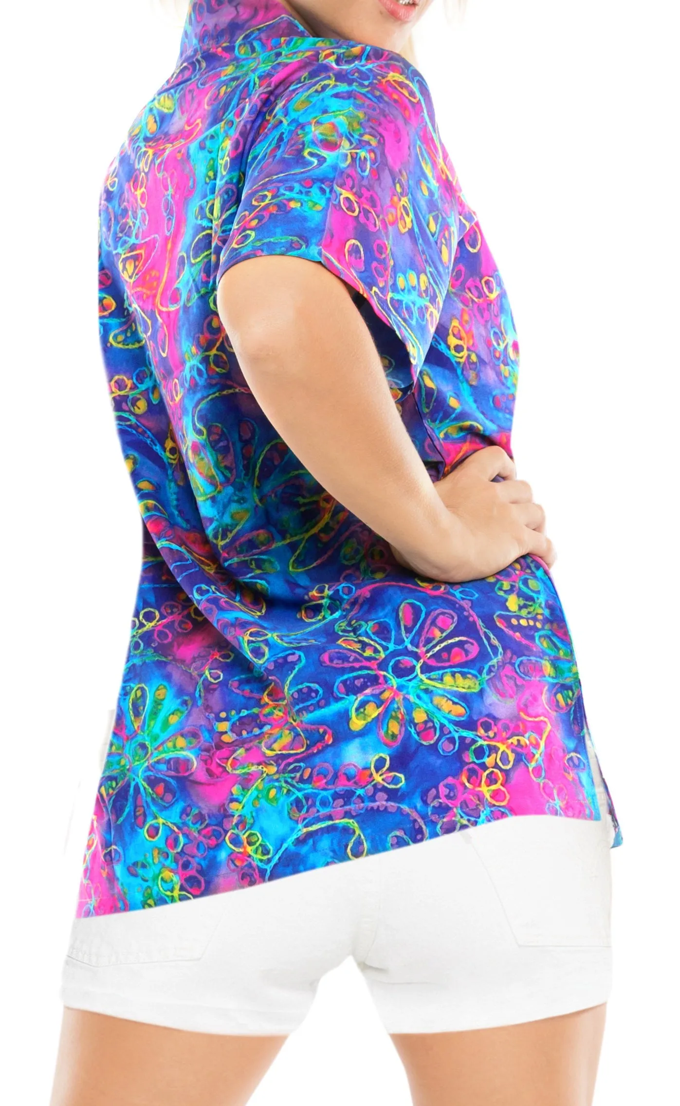 LA LEELA Women's Beach Casual Hawaiian Blouse Short Sleeve button Down Shirt Multicolor DRT 1