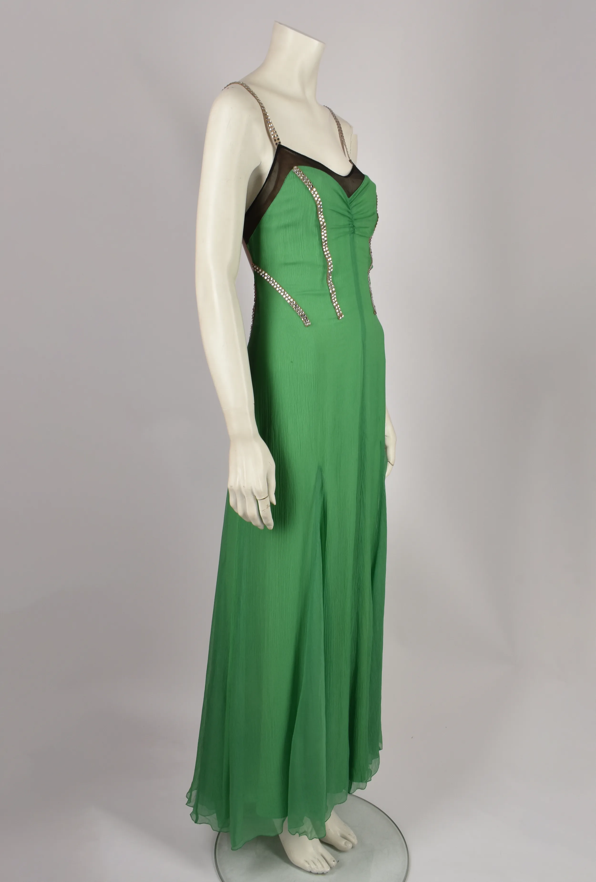 LA PERLA GREEN CHIFFON DIAMANTÉ GOWN