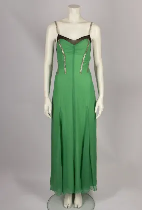 LA PERLA GREEN CHIFFON DIAMANTÉ GOWN