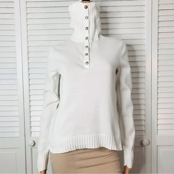 LAUREN RALPH LAUREN White Button Turtleneck Sweater Size Medium