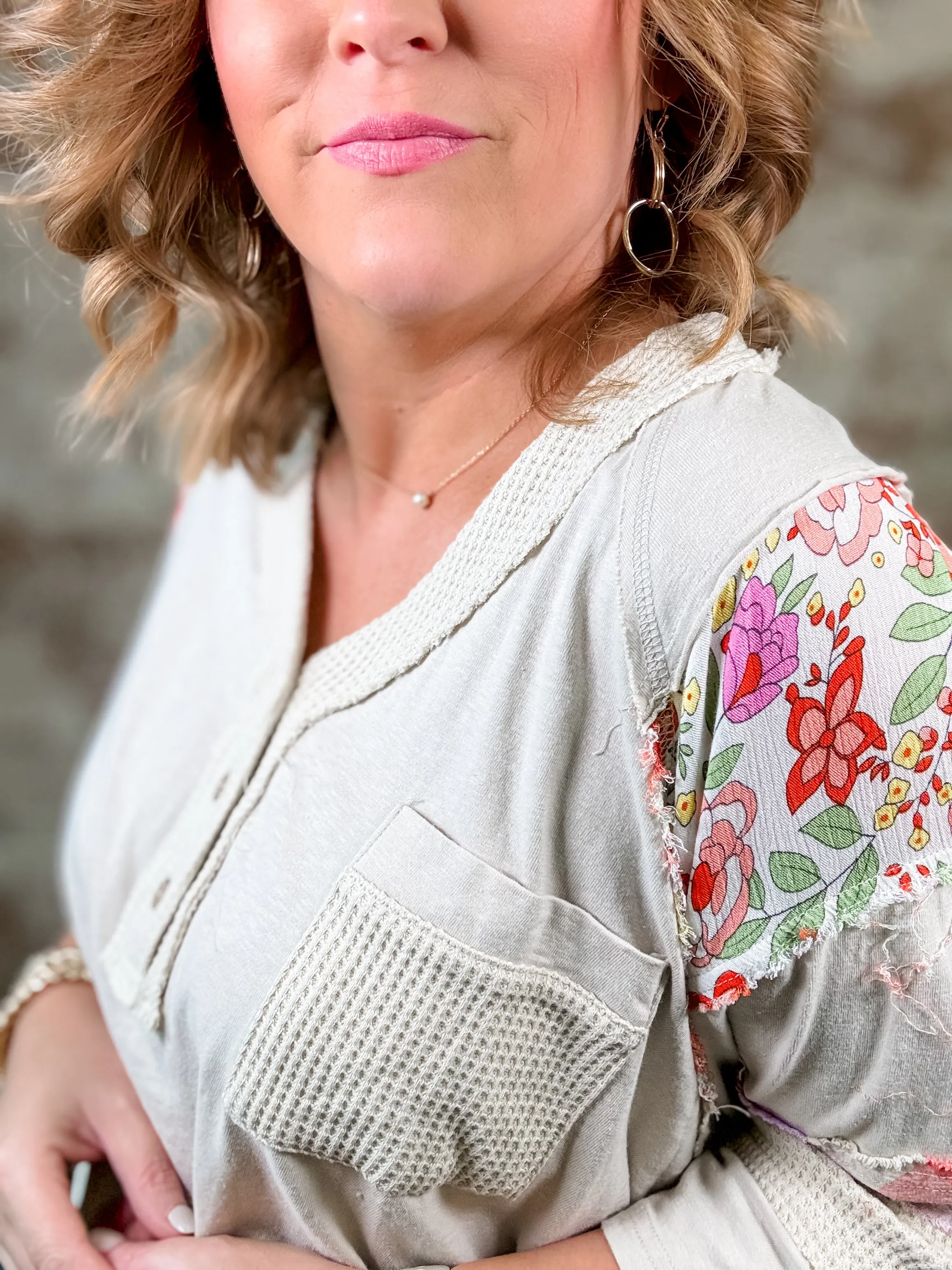 Leila Mixed Print Henley Top
