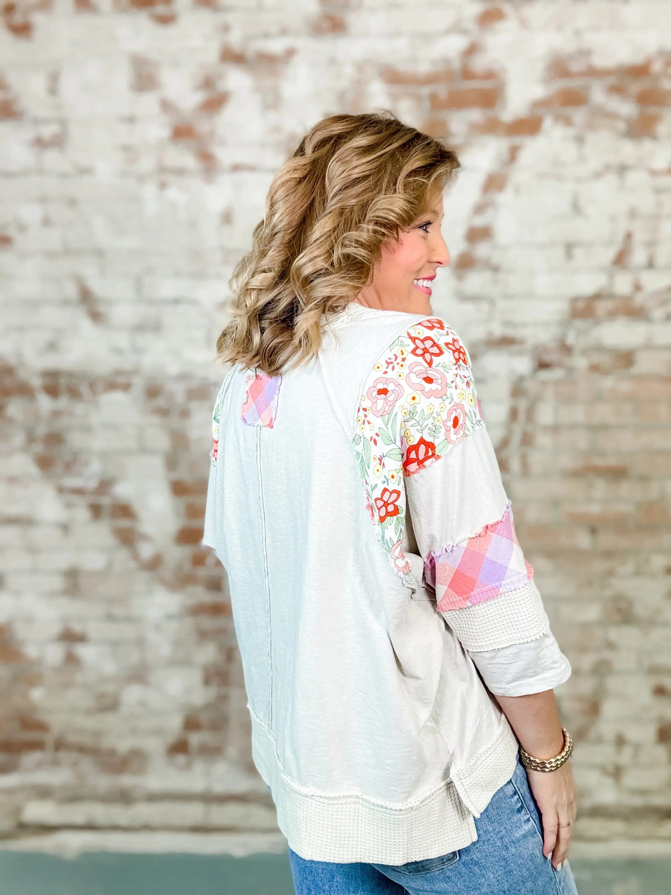 Leila Mixed Print Henley Top