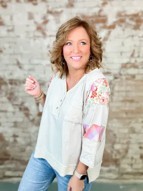 Leila Mixed Print Henley Top