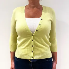 Lemon Yellow 3/4 Sleeve Cashmere Cardigan Large