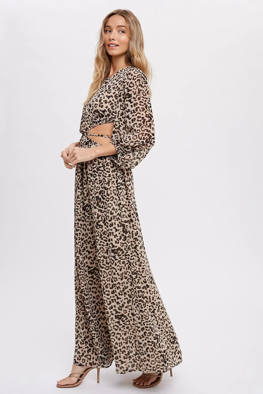 Leopard Print Cutout Maxi Dress