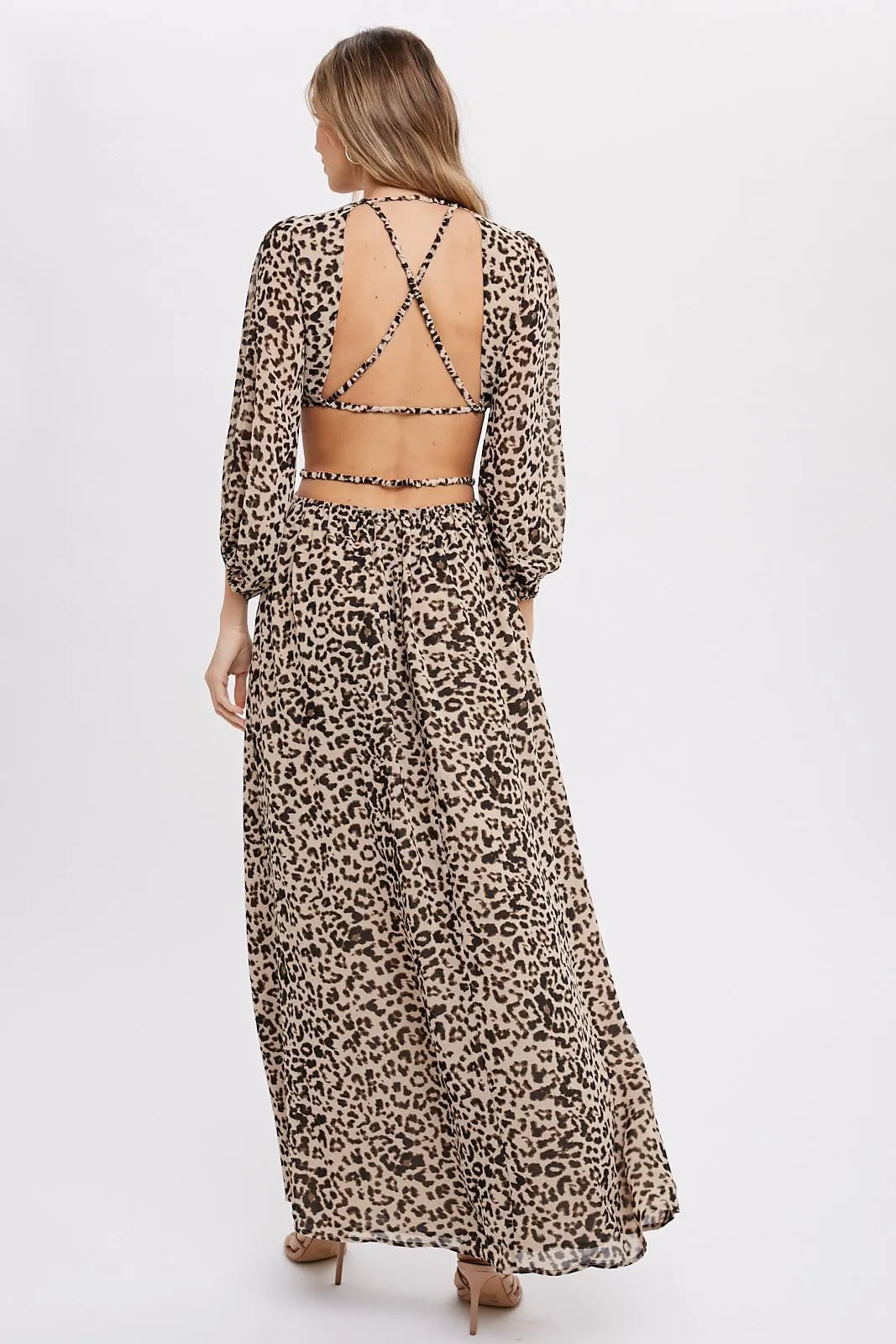 Leopard Print Cutout Maxi Dress