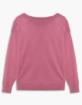 Lois Old Rose Natasha Long Sleeve Boat Neck Fine Pullover Sweater