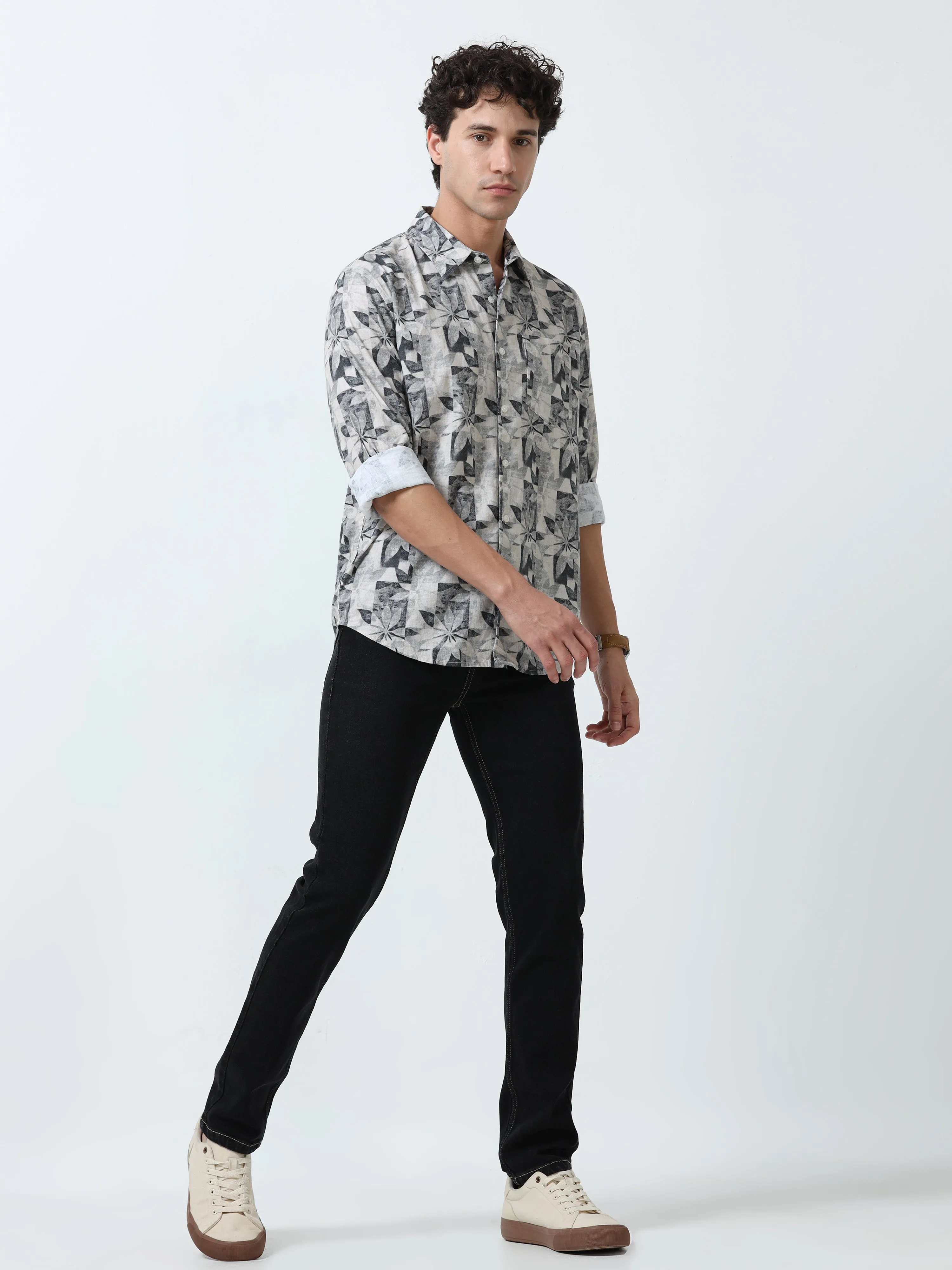 Lyra - Full sleeve Printed Shirt - White