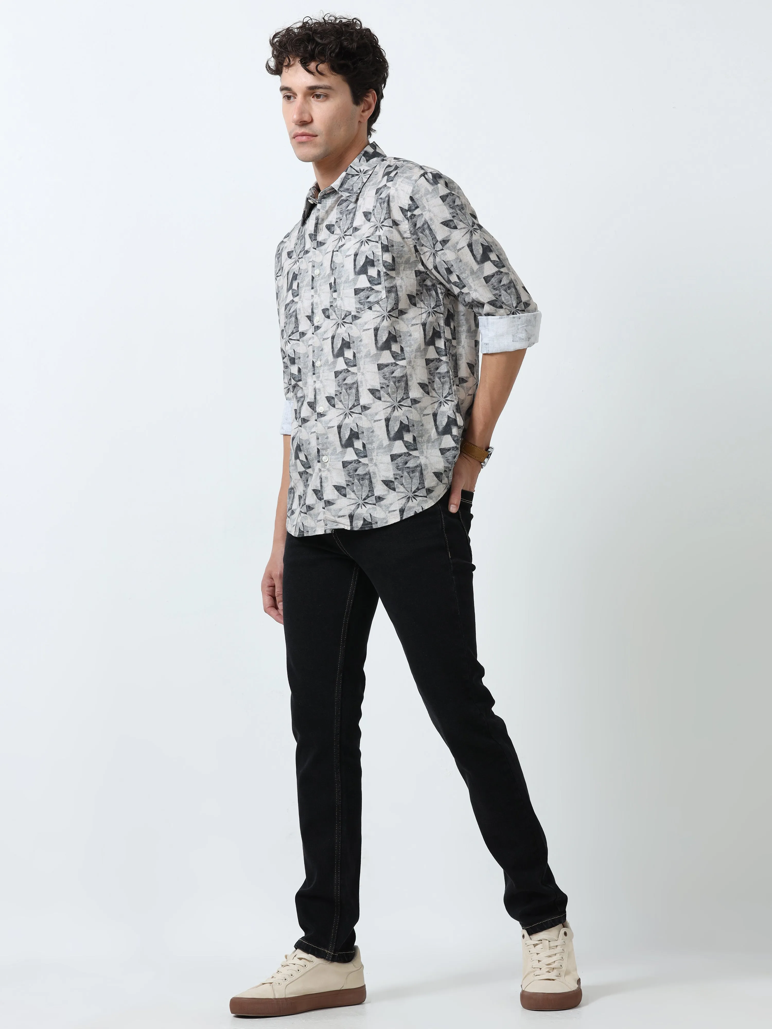 Lyra - Full sleeve Printed Shirt - White