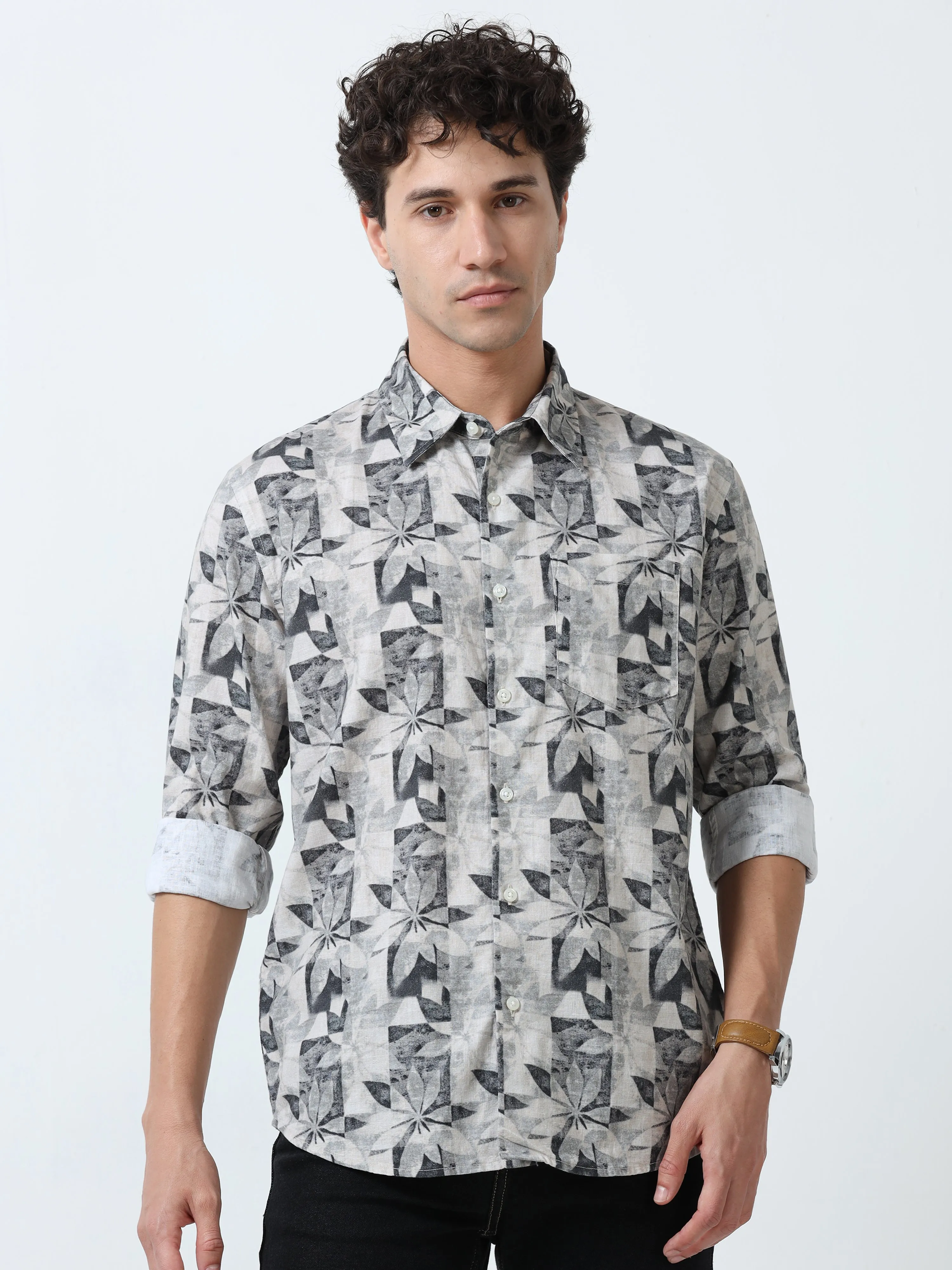Lyra - Full sleeve Printed Shirt - White