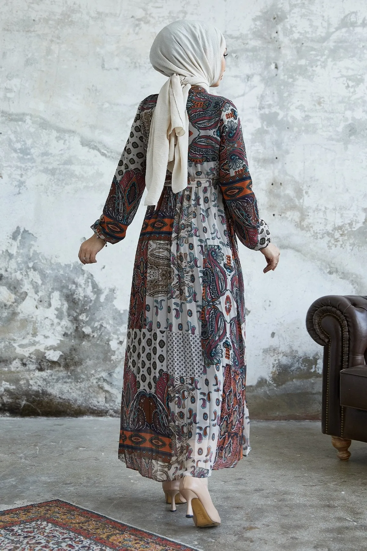 MDS Women Elinor Shawl Patterned Chiffon Dress - Terracotta - Worksop