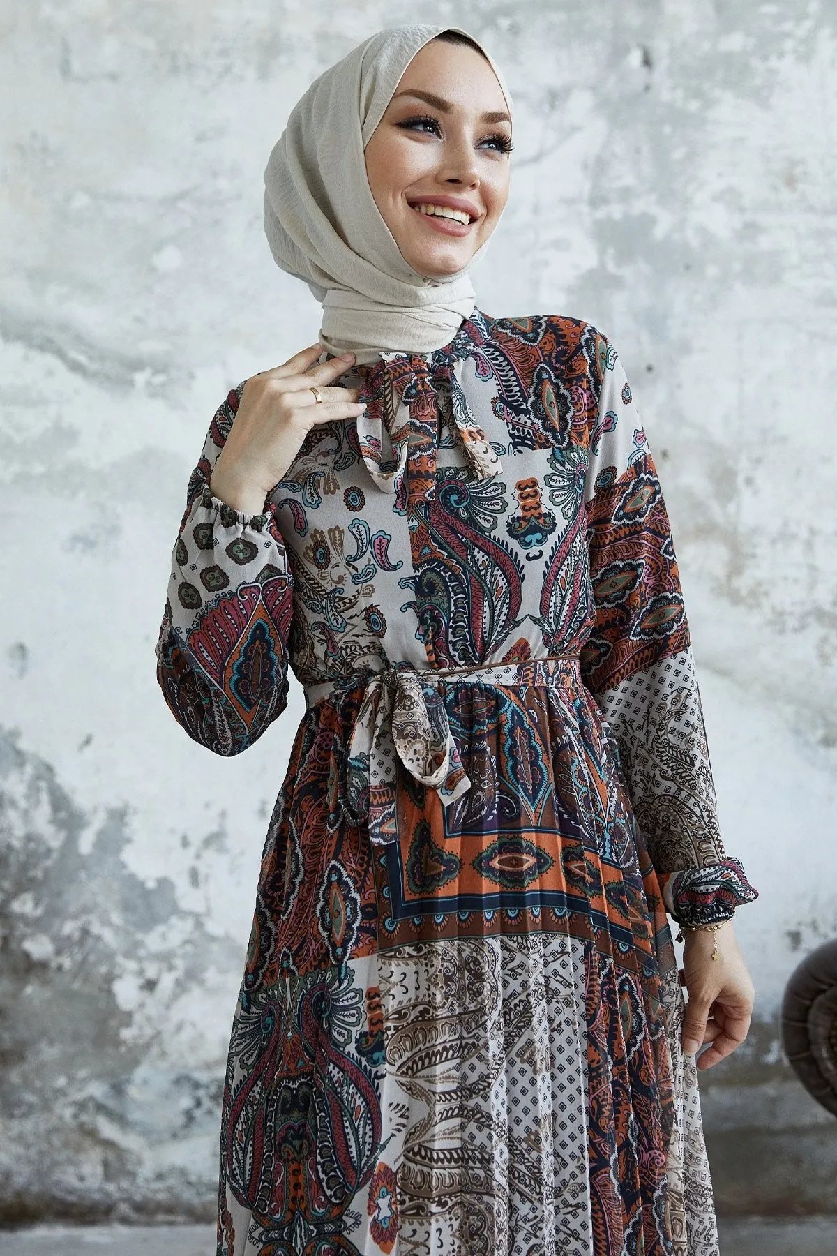 MDS Women Elinor Shawl Patterned Chiffon Dress - Terracotta - Worksop