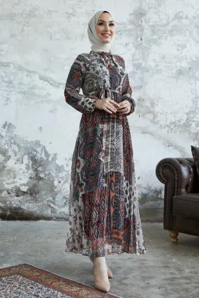 MDS Women Elinor Shawl Patterned Chiffon Dress - Terracotta - Worksop