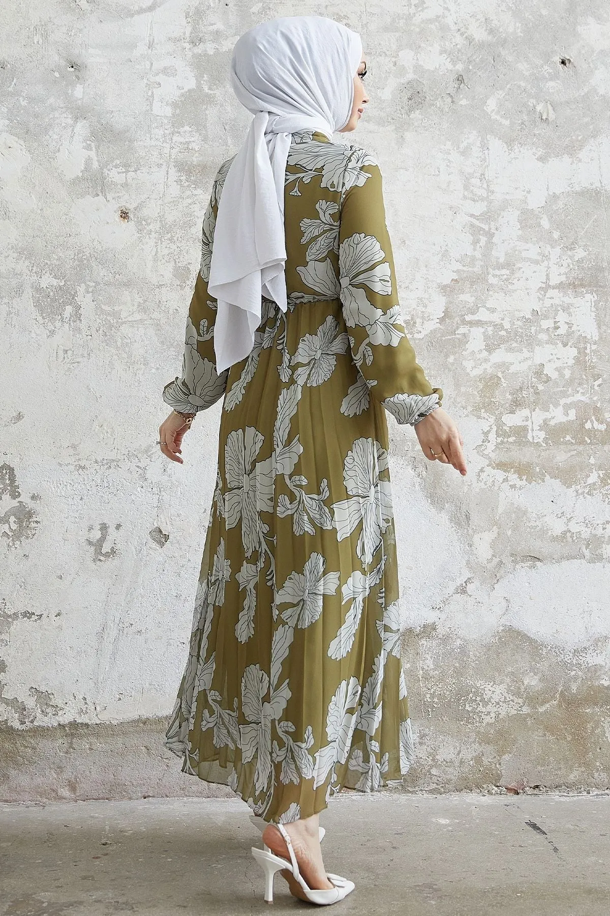 MDS Women Elya Flower Collar Belted Chiffon Dress - Khaki - Parma